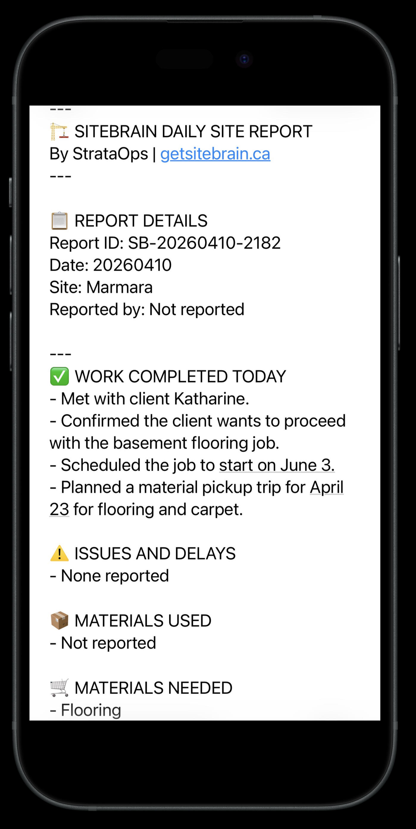 SiteBrain Site Report SiteBrain Daily Report